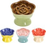 S&Q's CERAMICS Raised Slow Feeder Cat Bowl, Ceramic Elevated Cute Pet Food Bowl Small Dogs Slow Feeder, Flower Shaped Cute Cat Dish for Dry and Wet Food (Brown, 5.8") - Image 2
