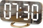 SZELAM Digital Alarm Clock,LED and Mirror Desk Clock Large Display,with Dual USB Charger Ports,3 Levels Brightness,12/24H,Modern Electronic Clock for Bedroom Home Living Room Office - Gold - Image 2
