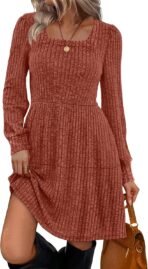 Sampeel Womens Square Neck Long Sleeve Fall Dresses Casual Babydoll Sweater Dress - Image 2