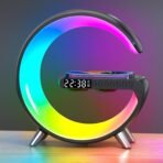Smart LED Table Lamp, 4-in-1 Wireless Charger, Night Light, Alarm Clock, and Bluetooth Speaker with App Control for Bedroom, Office, and Home Decor (Black) - Image 2