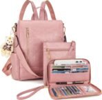 Soperwillton Women Fashion Backpack Purse Anti-Theft Leather Shoulder Bag Travel Multi Pockets Handbag Wallet Set 3pcs - Image 2