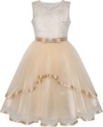 Sunny Fashion Flower Girls Dress Blue Belted Wedding Party Bridesmaid Size 4-12 - Image 2