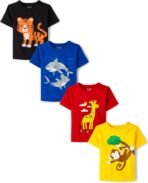The Children's Place,Baby Boys,and Toddler Animal Short Sleeve Graphic T-Shirts,Multipacks,Tiger/Monkey/Giraffe/Sharks 4-Pack,3 Years - Image 2