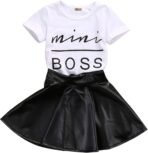 Toddler Girls Fashion Clothes Set Sassy Beauty Mini Boss Short Sleeve Tops+Mini Button Skirts Dress Summer Outfit - Image 2