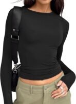 Trendy Queen Womens Long Sleeve T Shirts Fall Fashion 2026 Basic Crop Tops Going Out Outfits Y2k Clothes - Image 2