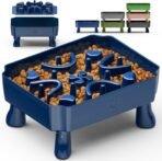 UPSKY Slow Feeder Dog Bowl, 2-in-1 Raised Dog Bowl with Anti-Choking Maze Puzzle, 2-6 Cups Pet Food for Small & Medium Breeds, Interactive Pet Feeder to Slow Eating, Reduce Boredom Blue - Image 2