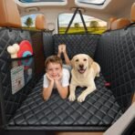 URPOWER Backseat Extender for Dogs - Hard Bottom Dog Car Seat Cover for Back Seat, Dog Hammock for Car and SUV, Pet Rear Seat Protector Dogs Travel Bed with Mesh Window & Side Flaps - Image 2