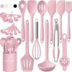 Umite Chef 22-Piece Silicone Cooking Utensils Set, Heat Resistant & Dishwasher Safe Kitchen Tools, Non-Scratch Spatula Set for Nonstick Cookware (Pink) - Image 2