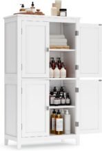 VASAGLE Floor Storage Cabinet, Freestanding Storage Unit with 4 Doors, Adjustable Shelves, 11.8 x 23.6 x 43.3 Inches, for Entryway, Bathroom, White UBBC552P31 - Image 2