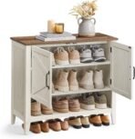 VASAGLE LIRY Collection - Shoe Cabinet, 3-Tier Storage Organizer, Shoe Shelf, Farmhouse Freestanding Cabinet, Height-Adjustable Shelf, 13.8 x 31.5 x 27.6 Inches, Rustic White ULBC038W01 - Image 2