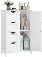 VASAGLE Storage Cabinet with Drawers, Freestanding Floor Cabinet with Door, 11.8 x 21.7 x 32.3 Inches, Adjustable Shelf, for Bathroom, Living Room, Kitchen, Cloud White ULHC041WH01S - Image 2