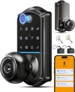 Veise VE018 Smart Knob Handle Lock - Fingerprint, App Control, Keyless Entry for Front Door and Bedroom, Electronic Digital Keypad, Auto Lock, Remote Access Sharing, IP55 Weatherproof, Matte Black - Image 2