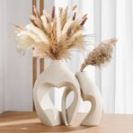 White Vases for Decor, Heart Shaped Ceramic Vase Set of 2, Nordic Heart Shaped Vases, Minimalist Decorative Vase for Table Centerpiece Wedding Dining Living Room Office House Decoration - Image 2