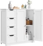 Yaheetech Wooden Bathroom Floor Cabinet, Side Storage Organizer Cabinet with 4 Drawers & Double Doors, Freestanding Entryway Storage Unit Console Table, Bathroom Furniture Home Decor, White - Image 2