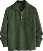 ZAFUL Corduroy Shirt for Men Pullover Long Sleeve Polo Shirt Casual Work Collared Shirt with Pocket Half Button Up Top - Image 2
