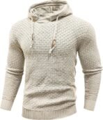 Zaitun Mens Hooded Sweatshirt Long Sleeve Solid Knitted Hoodie Pullover Sweater - Image 2