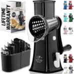 Zulay Kitchen Rotary Cheese Grater 5 Blade Cheese Shredder - Manual Hand Crank Cheese Grater With Reinforced Suction & 5 Interchangeable Drums - Easy to Use, Vegetable Chopper Round Mandoline Slicer - Image 2