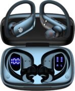 bmani Ear Buds Wireless Earbuds Bluetooth Headphones with 80H Playtime LED Display Case, Over-Ear Hook with Mic, Stereo Sound, Easy Button Controls, Sports Earphones for Running Workout Gym Black - Image 2