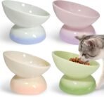 kathson 4 Pcs Ceramic Raised Cat Bowls, Elevated Tilted Cat Food Bowl, Anti Vomiting Pet Food Bowl, Colorful Porcelain Pet Feeder Dish for Cats and Small Dogs, Stress Free(Blue,Green,Yellow,Pink) - Image 2