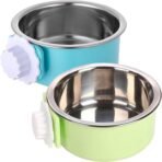 kathson Crate Dog Bowl, Removable Stainless Steel Hanging Pet Kennel Cage Bowl Food & Water Feeder Coop Cup for Puppy, Cat, Rabbit, Guinea Pigs Ferret Bird (2 PCS, Size: M, Blue and Green) - Image 2